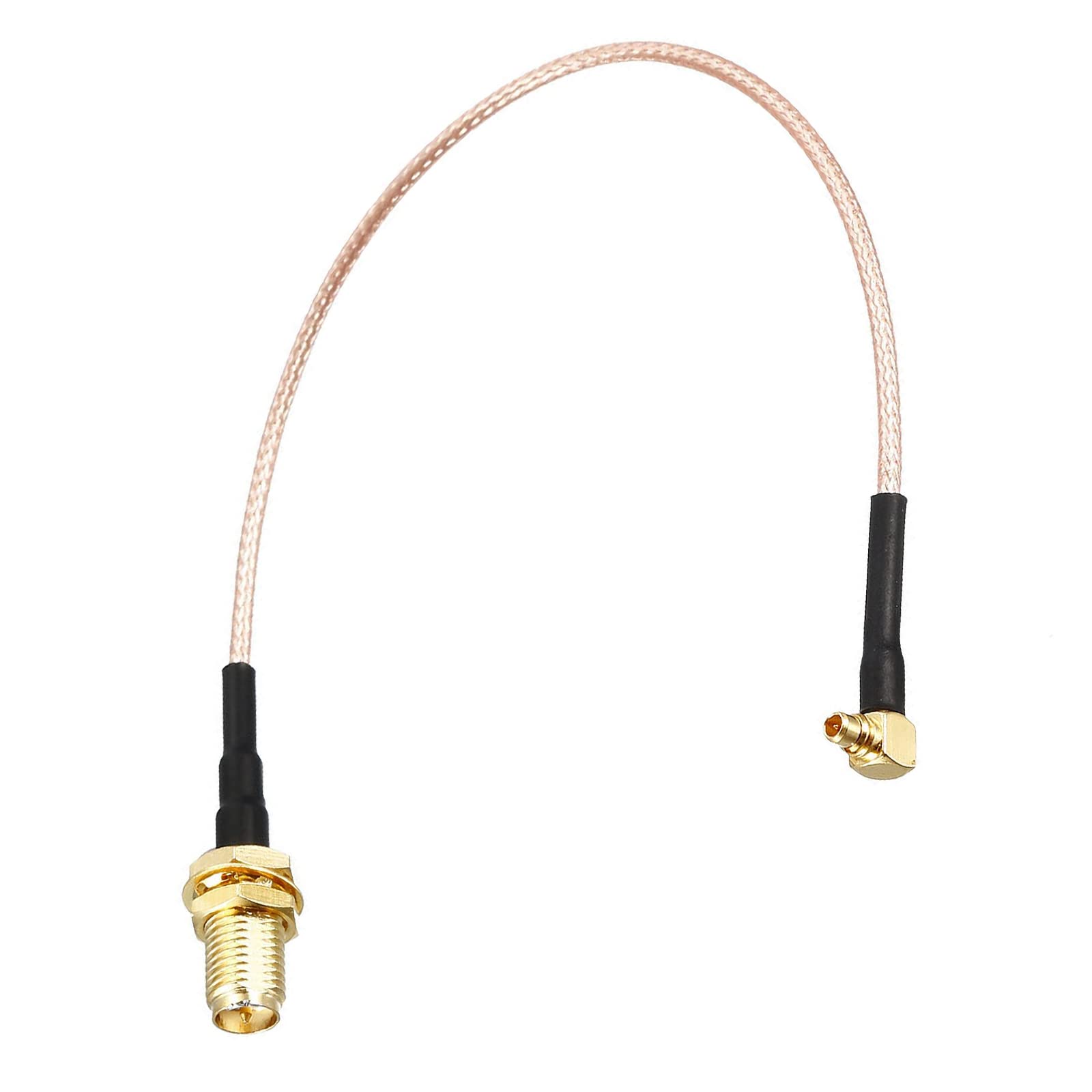 Rebower RG178 Coaxial Cables RP SMA Female Bulkhead to MMCX Male Right Angle, [for Routers, Boosters Boost the Signal] - 0.5Feet / 50 Ohm/Gold Tone / 1Pcs