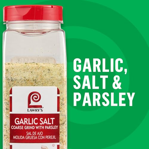 LAWRY’S COARSE GRIND GARLIC SALT WITH PARSLEY, 28 OZ – ONE 28 OUNCE CONTAINER OF GARLIC SALT AND PARSLEY SEASONING FOR BEEF, POULTRY, STIR-FRY AND PASTA