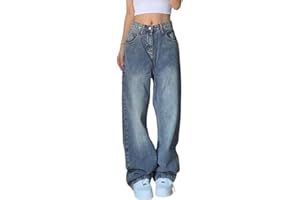 EMMIOL Women Baggy Jeans Mid-Low Waist Boyfriend Streetwear Vintage Jeans Wide Leg Denim Pants