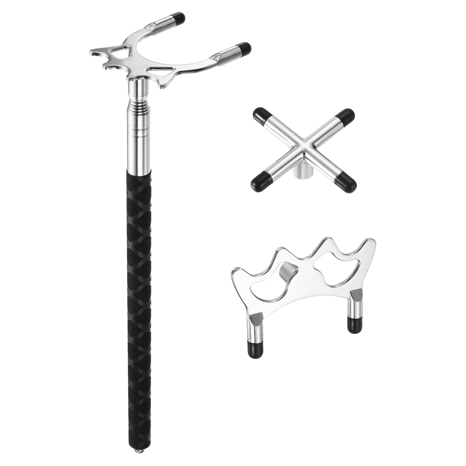 M METERXITY Retractable Billiards Cue Stick Bridge with 3 Removable Brass Bridge Head - Silicone Handle Billiards Table Accessory, Apply to Party/Club/Home Silver
