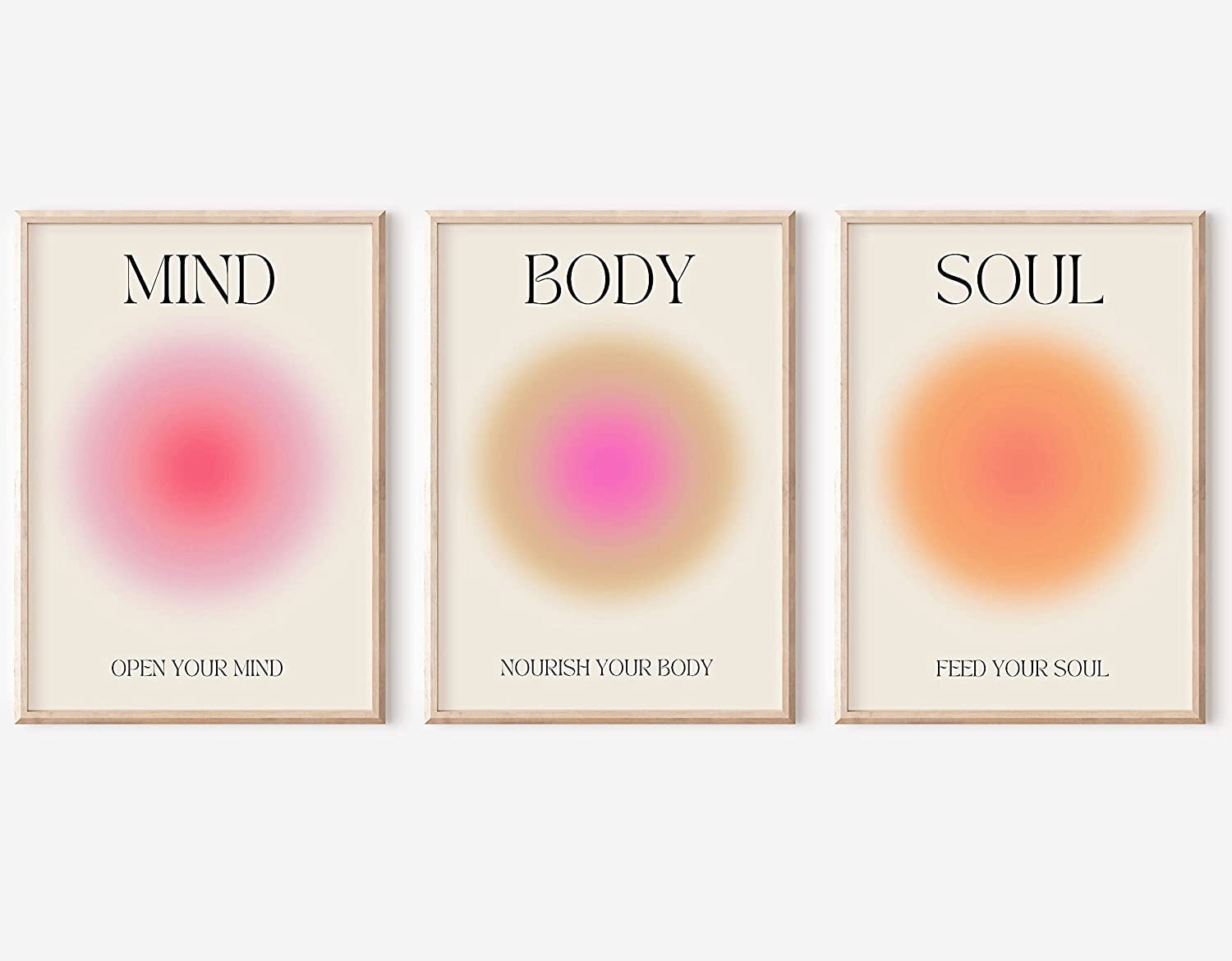 Positive Aura Posters for Room Aesthetic 3 Piece Colorful Aura Grainy Gradient Canvas Wall Art Spiritual Soul Body Mind Quote Print Painting Danish Pastel Home Wall Decor for Bedroom 12x16in