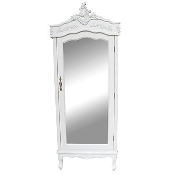 French White Chateau Shabby Chic Mirrored Single Door Armoire