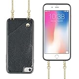 JLFCH iPhone 7 Wallet Case, iPhone 8 Wallet Case, iPhone 7 Crossbody Chain Purse with Card Slot Holder Full Frame Protection Case for Apple iPhone 7/8 4.7 inch - Black