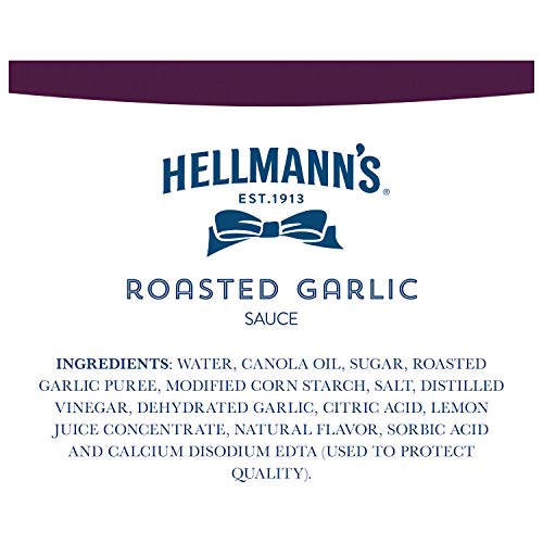 HELLMANN’S SAUCE FOR A DELICIOUS CONDIMENT, DIP AND DRESSING ROASTED GARLIC GLUTEN FREE, DAIRY FREE, NO ARTIFICIAL FLAVORS, NO HIGH-FRUCTOSE CORN SYRUP 9 OZ