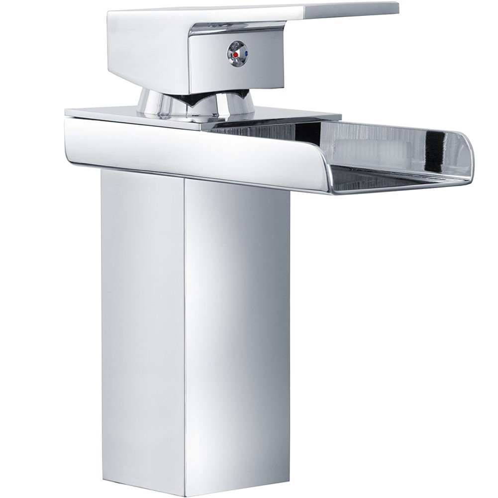 BAKAJI Basin Tap with Waterfall Spout Single Handle Chrome-Plated Brass, 135 x 200 mm, Multicoloured, One Size
