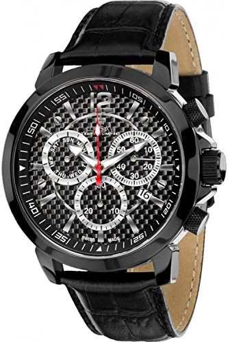 Louis XVI Men's Watch Athos Le Grand le Noir Carbone Swiss Made Chronograph Analog Quartz Leather Black 514