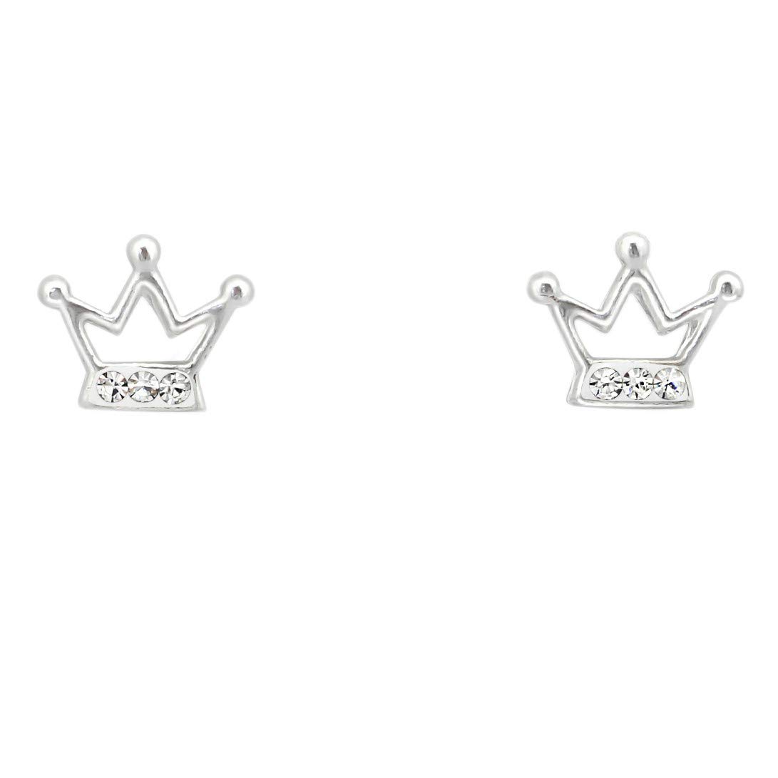 925 Sterling Silver Lightweight Hollow-Back Girls 925 Sterling Silver Crystals Crown Stud Earrings for Women & Girls – Everyday Jewellery Gift Boxed