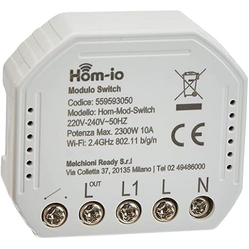 Hom-io HOM-MOD-SWITCH 1X10A WiFi Module, 1 Channel Smart Clean Contact Switch for Light Points and Electrical Devices, Compatible Alexa and Google Home, Hom-io App Control and Smart Life