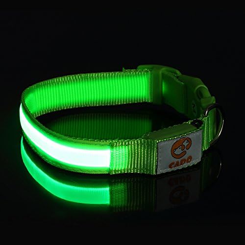 USB Rechargeable LED Dog Collar Cado Pet Night Safety Retractable Collar with 3 Size and 3 Colors (L,Green)