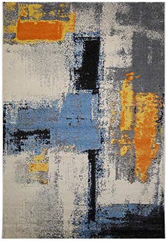 DMGY Modern Graffiti Stripe Rug For Living Room, Impressionist Jute High Density Braided Lattice Thick Non-Slip, Yellow Gray Blue,200Cm×280Cm [Energy Class A]
