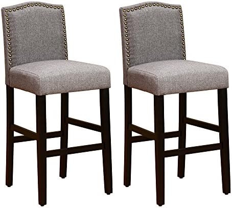 LSSPAID 29 inch Fabric Backed Bar Stools (Set of 2),Gray