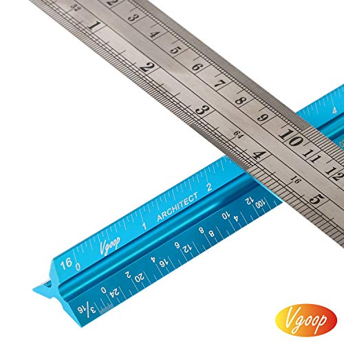 Architectural Scale Ruler, Engineer Drafting, Triangular - American Standard. 6 Sides, 11 Scales. Made of Laser Engraved Anodized Turquoise Aluminum. 12” Long. 100% Accuracy. Bonus Steel Ruler - Thumbnail 2