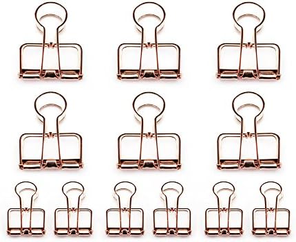 Gold Binder Clips, Fancy Wire Skeleton Clips, Cute Medium Metal Foldback Bulldog Clips, Pack of 12 | by Elmina