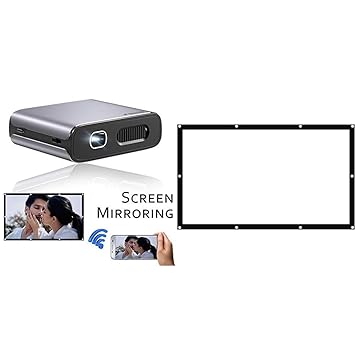 Egate X3 Multiscreen / Miracast Compact DLP Pocket Size Pico Projector_Egate EYE64 Projector Screen Eyelet, 6 x 4 feet Combo