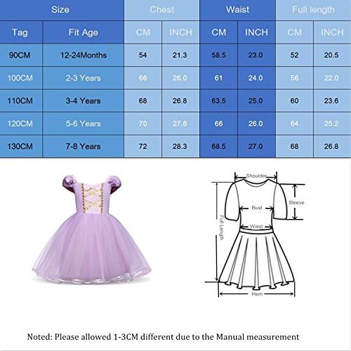 Rapunzel Dress Princess Dress for Toddler Baby Girls with Headband 18-24 Months(90CM)