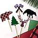 ALISSAR 30-Pack Lumberjack Cupcake Toppers, Buffalo Plaid Baby Bear Tree Cupcake Topper for Campfire Lumberjack Party Supplies Baby Shower Dcoration.