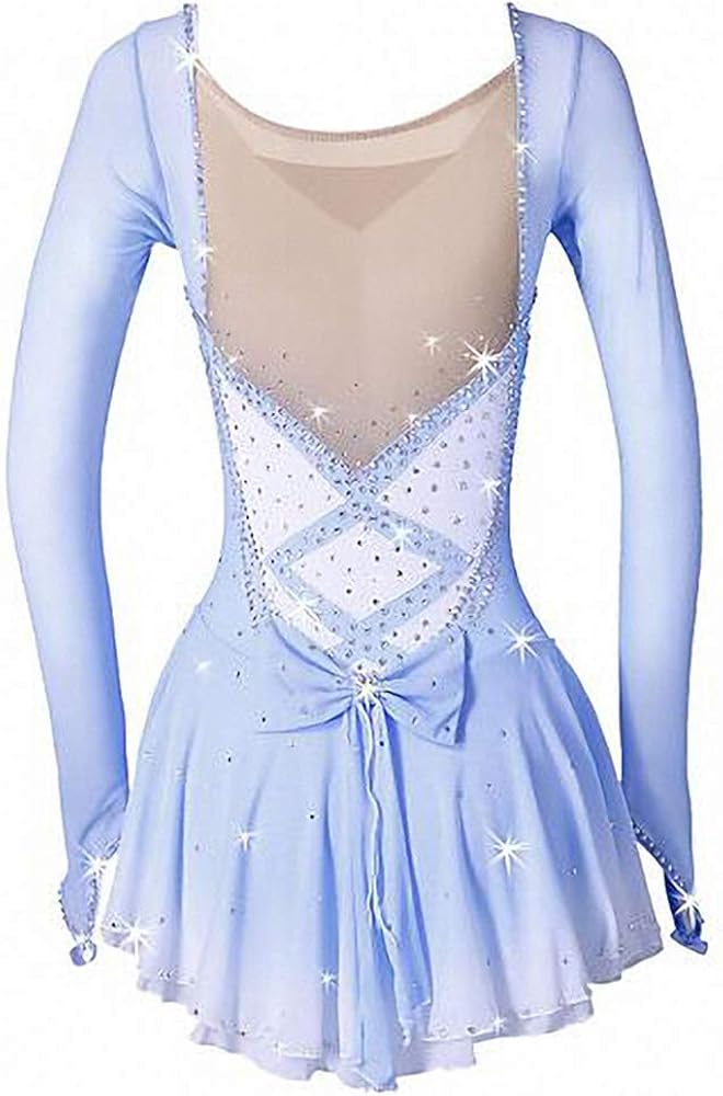Women's Girls' Ice Skating Dress Blue/White Spandex High Elasticity Competition Skating Wear Ice Skating Figure Skating: Clothing