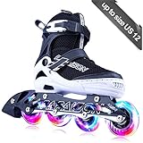 PAPAISON Adjustable Inline Skates for Kids and Adults with Full Light Up Wheels, Outdoor Blades Roller Skates for Girls and Boys, Men and Women