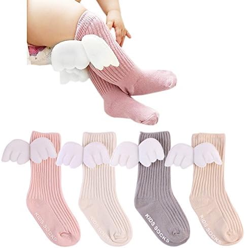 XPX Fashion 4 Pack Angel Wing Baby Legging Warm Knee-High Cotton Socks Anti-skid