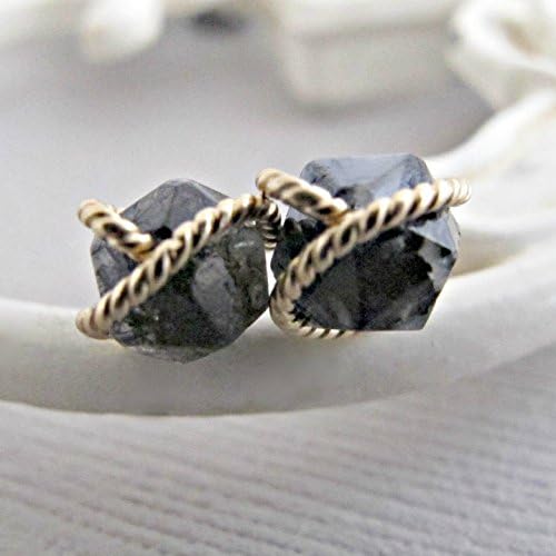 Gold Earrings, Black Quartz Earrings, Raw Quartz Studs, Diamond Cut Earrings Studs, 14kt Gold Filled, Rough Quartz Earrings, Crystal Earrings, Quartz Studs