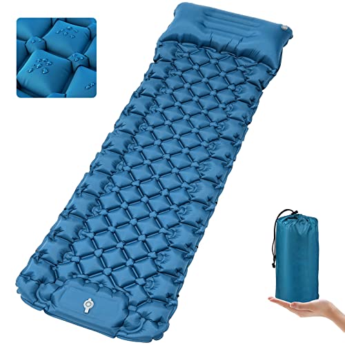 NHOWIN Isomatte Camping - Tragbar Strandmatte Luftmatratze Camping, Aufblasbare Matratze mit Integrierter Fußpumpe & Kissen, Aufblasbare Isomatte Ultr
