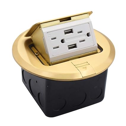 Petsply Brass Floor Electrical Outlet With Usb Round Pop Up Recessed Floor Power Outlets Box Cover Plate Kit 15a Gfci Duplex Tr Floor Receptacle