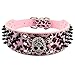 Berry Pet Spiked Leather Dog Collar - 3 Rows Bullet Rivets Studded PU Leather - Cool Skull Pet Accessories Best Choice for Medium and Large Dogs,Pink Leopard 15-18