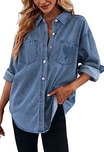Imily Bela Womens Oversized Short Sleeve Denim Jackets Trendy