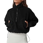 QINSEN Women's Half Zip Fleece Short Pullover Sweatshirt Winter Long Sleeve Cozy Sherpa Sweater Top