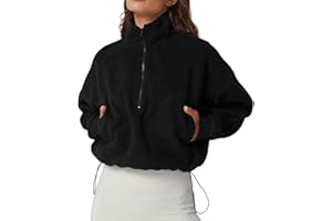 QINSEN Women's Half Zip Fleece Short Pullover Sweatshirt Winter Long Sleeve Cozy Sherpa Sweater Top