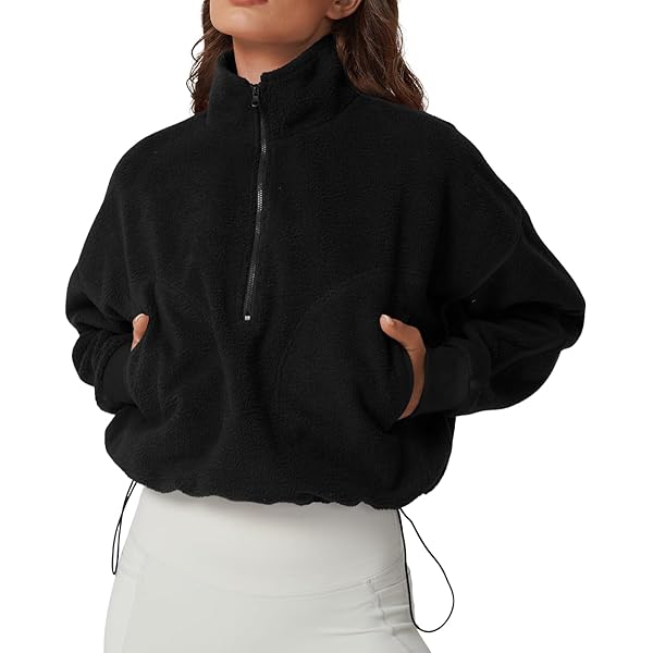 QINSEN Women's Short Fleece Jacket Full Zip Polar Fleece Crop