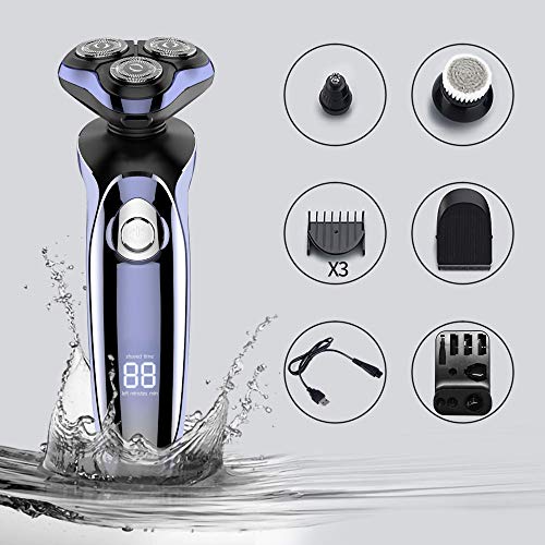 Electric Shaver Razor for Men, MANLI 4 in 1 Rotary Shaver Beard Trimmer, Waterproof USB Fast Charging, Cordless Beard, Nose, Hair Trimmer, Best Gift for Dad, Boyfriend