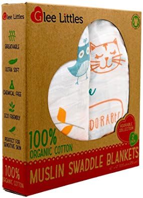 100% Organic Muslin Cotton Swaddle Blankets by Glee Littles | 2 Unique Design pack 47" x 47" | X-Large, Multiuse, Soft, Durable &amp; Machine Washable | Unisex For Boys &amp; Girls