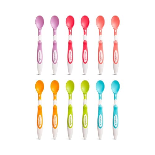 Munchkin Soft Tip Toddler & Baby Spoons| Baby Weaning Spoons Set with Ergonomic Handles| Dishwasher Safe Plastic Cutlery| BPA Free Baby Feeding Spoons & Dessert Spoons for Babies| 12 Pack