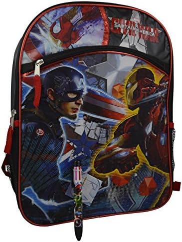 Marvel Avengers Civil War Captain America Super Hero 16" Backpack Bookbag with Bonus Stationery (CW Pen)