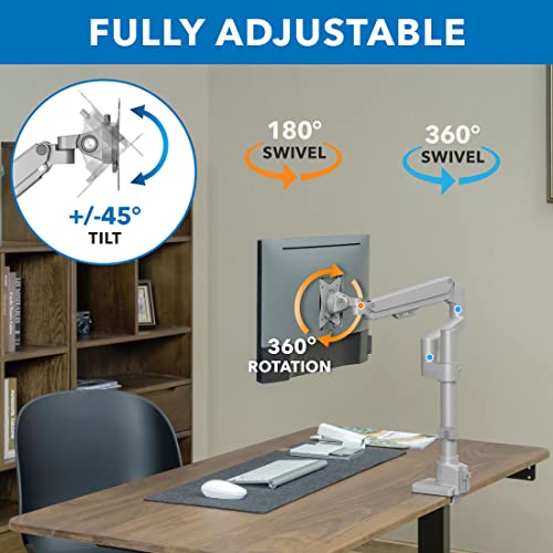 Mount-it! Soporte de Escritorio para un Solo Monitor | Brazo de Monitor de Resorte de Gas montado en Poste | Elevador de Pantalla de computadora de Altura Ajustable Premium