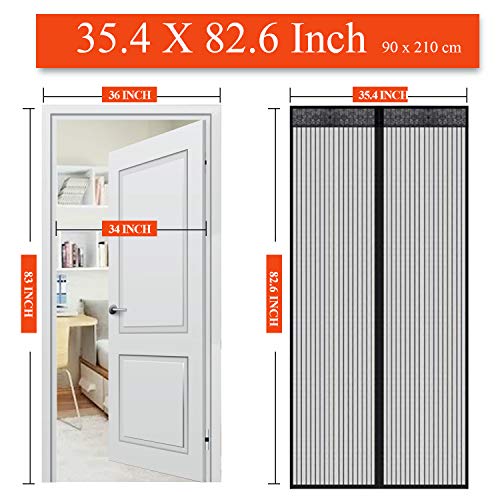 Veidoo Magnetic Screen Door, Self Sealing, Hands Free, Heavy Duty Mesh Curtain with Hook & Loop Fastener to the Door Frame Fits Door Size Up to 34 x 82 inch Max, protect your home against Bug Mosquito