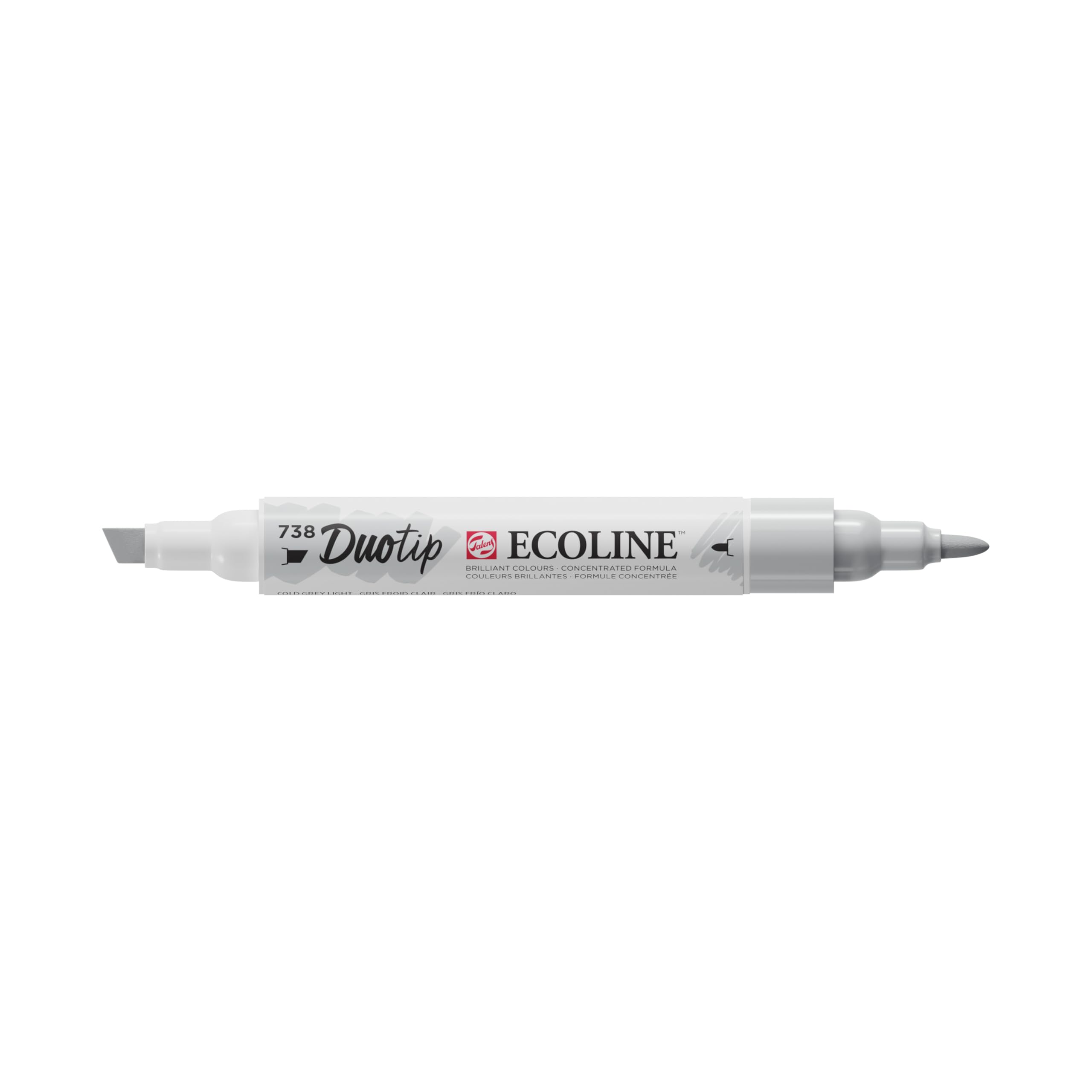 Ecoline Duotip Marker - Cold Grey Light 738 - Dual-Tip Watercolour Pen for Fine & Broad Lines - Brilliant Dye-Based Colours