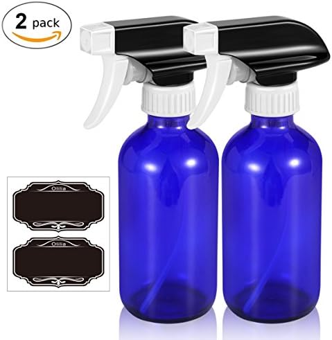 Olilia 16 oz Cobalt Blue Glass Spray Bottles 2 Pack, with Mist and Stream Setting Sprayer Top, Chalkboard Labels