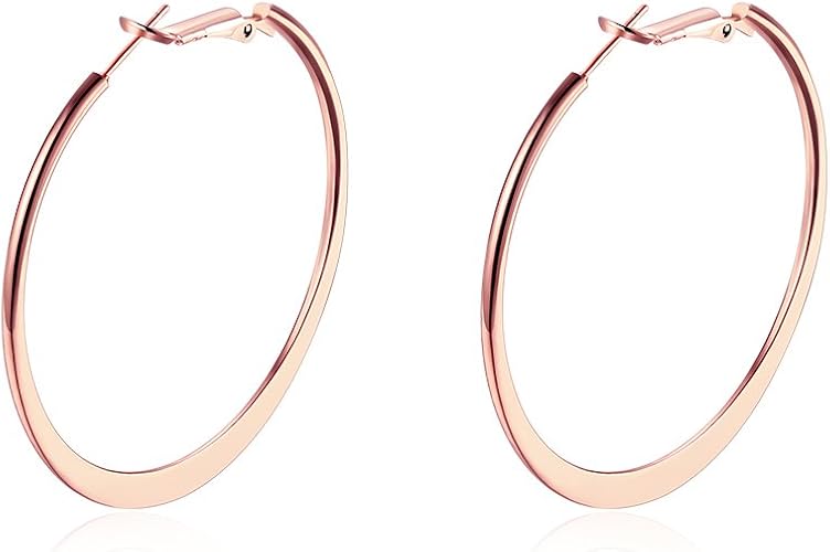 Amazon Rockyu ジュエリー ブランド ピアス レディース 人気 フープピアス ピンクゴールド 18k シンプルピアス ピンクゴールド ピアス 通販