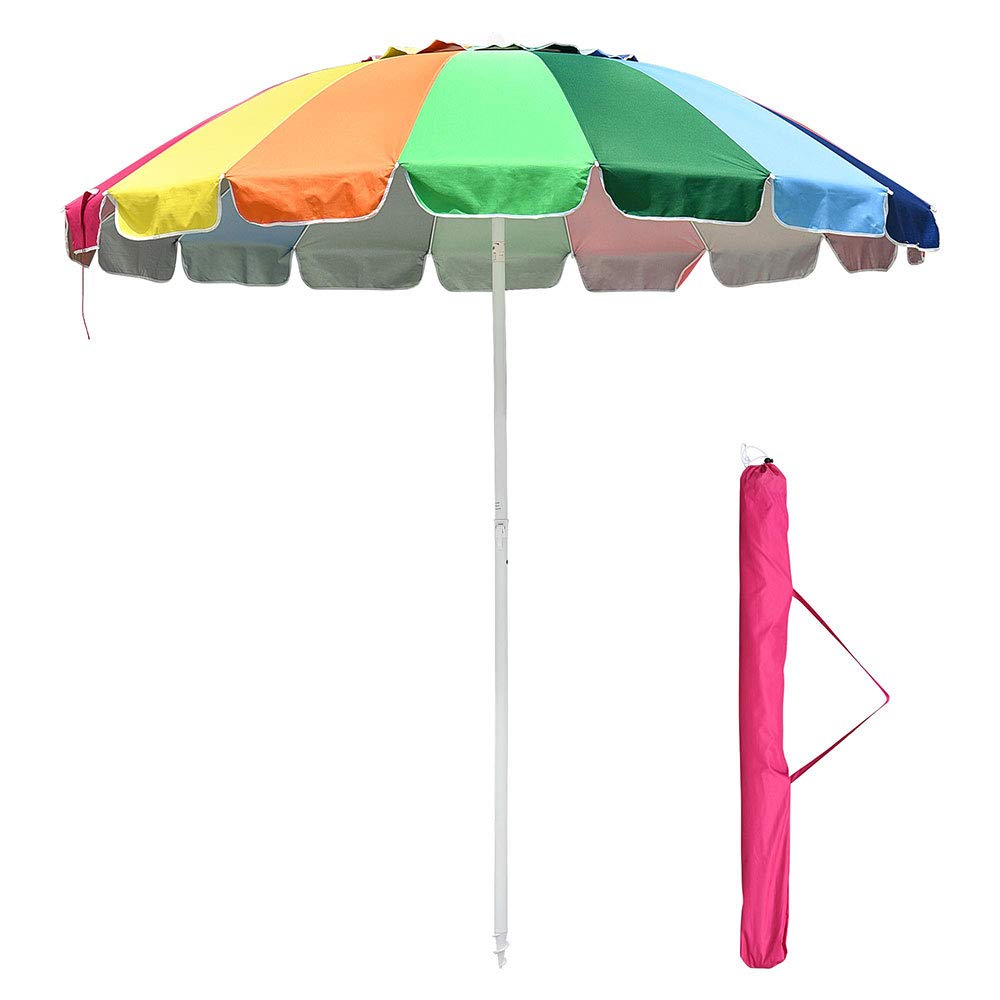 Yescom 8 Ft Metal Rainbow Beach Patio Umbrella 16 Rib Tilt Market Table Umbrella Outdoor Sunshade Cover Sand Anchor Buy Online In Brunei At Desertcart