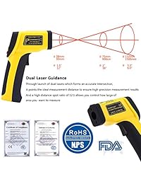 Innens   Termómetro de infrarrojos doble láser, sin contacto, con pistola de temperatura digital de  58°F~1022°F, Emisividad ajustable, diseñado para cocina cerveza automóvil industrias (negro amarillo)