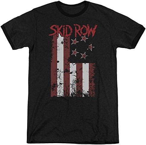 Skid Row Flagged Mens Adult Heather Ringer Shirt Black Sm