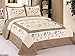 3pcs Fully Quilted Embroidery Quilts Bedspread Bed Coverlets Cover Set , Queen King (Beige/Taupe)