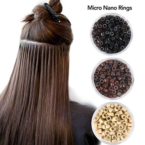 Beauty On Line 200Pcs Beads Silicone Aluminium Micro Nano Rings 3mm Lined For I Tip/Nano Hair Extensions Tool Beads (Brown) - Thumbnail 7