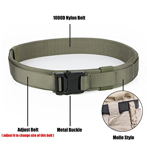 Aiduy Tactical Heavy Duty Waist Belt Military Style Belt Nylon Belts with Metal Buckle Molle System 1.5" (Ranger Green, X-Large)