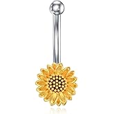 Flpruy Sterling Silver 14G Belly Button Rings Cross/Cat/Butterfly/Cow/Skull/Birthstone Heart Navel Rings 16mm Body Piercing Jewelry for Women