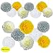 Yellow and Grey Wedding Decorations Tissue Paper Flowers Pom Poms Balls for Bridal Shower Bachelorette Anniversary Baby Girl Boy Birthday Theme Party Supplies Set (Yellow, Grey, Ivory, White)
