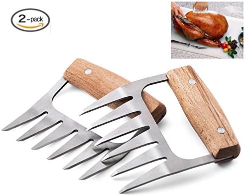Pulled Pork Shredder Claws Stainless Steel BBQ Meat Handler Forks with Wooden Handle for Shredding, Pulling, Handing, Lifting Meat - by Lexvss (2 - PACK)