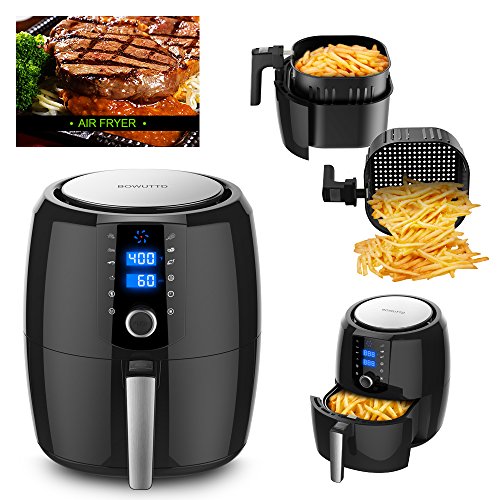 Click Here to See More Images BOWUTTD Digital Air-fryer XL 5.5-Quarts Touchscreen Healthy Oilless 1800w Power Electric Air Fryer Oven Black Air Cooker with Receipts Cookbook